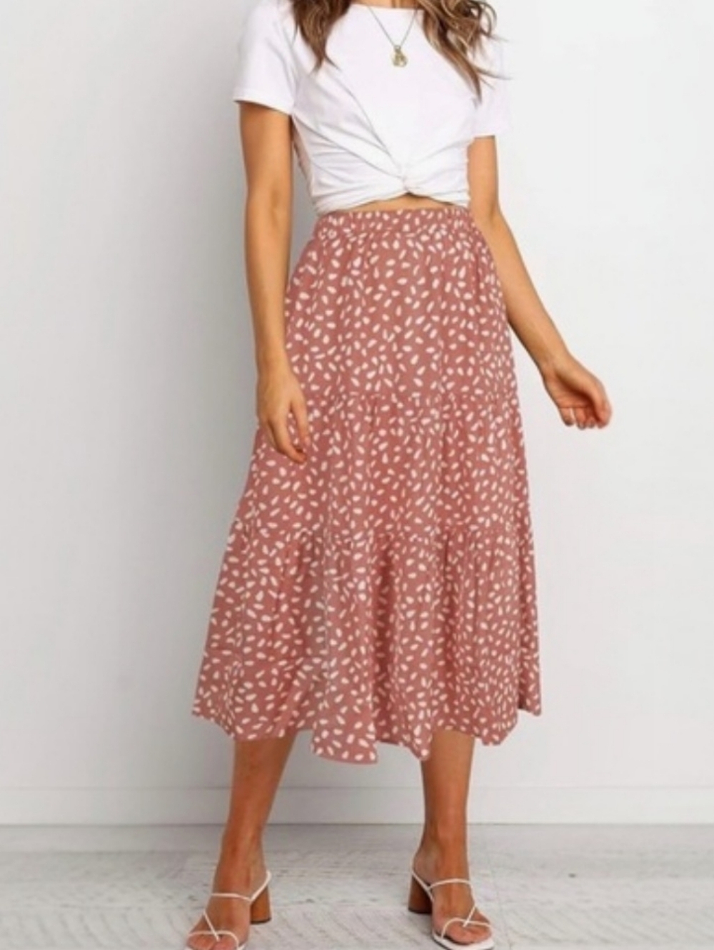 MEROKEETY Women's Boho Leopard Print Skirt Pleated A-Line Swing Midi Skirts